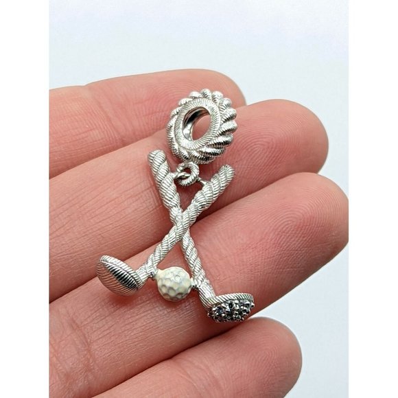 Judith Ripka Sterling Silver Enamel CZ Golf Ball Clubs Bead Charm - Picture 7 of 10